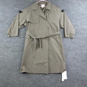 An Action A Day Coat Womens L Shadow Olive Oversized Trench Hooded Belted NWT